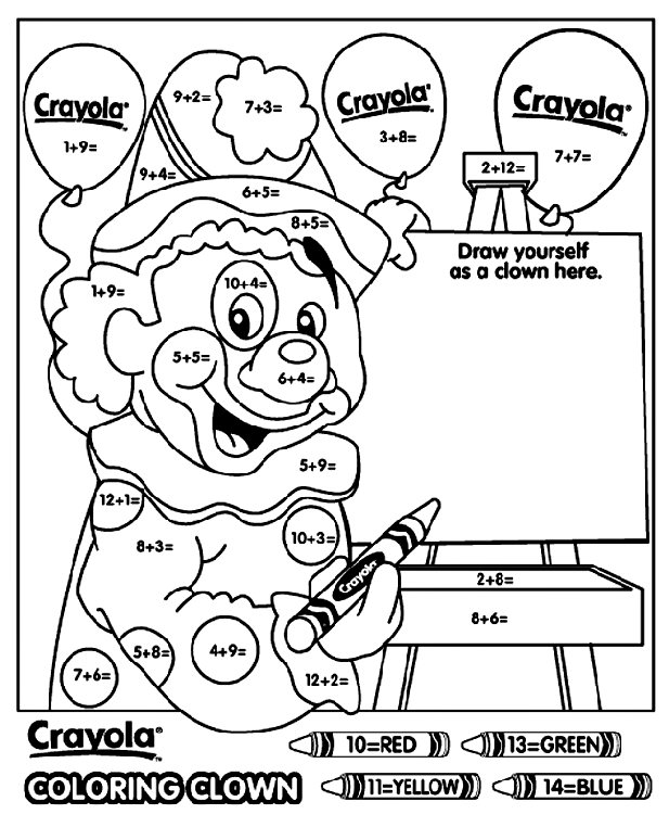 Clown Color by Number Addition