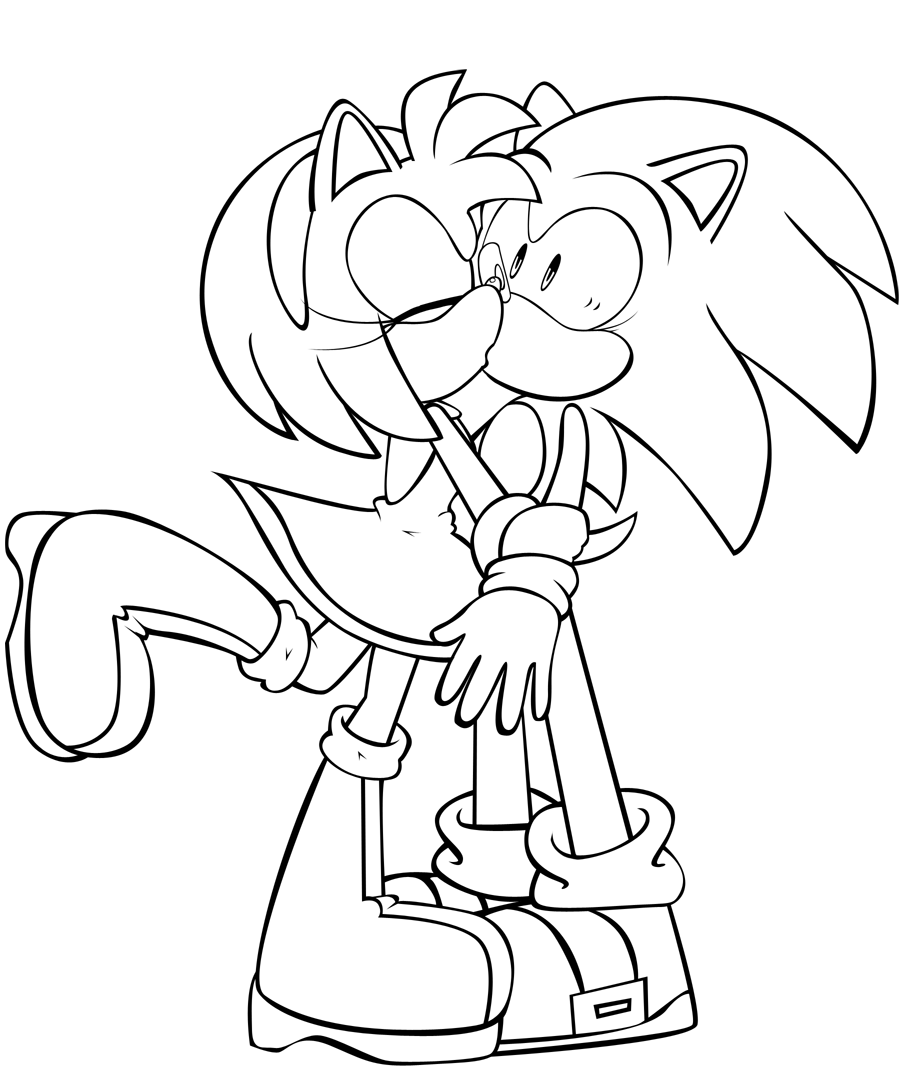 Amy Rose Kisses Sonic Coloring Pages