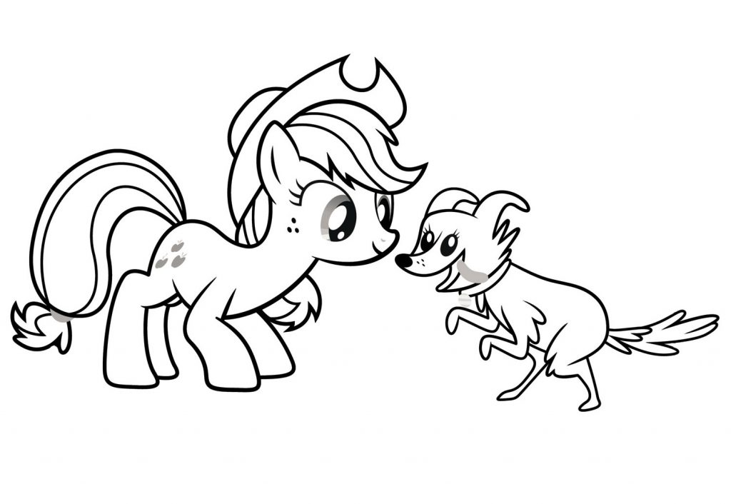 Applejack Meets a Dog Coloring Page