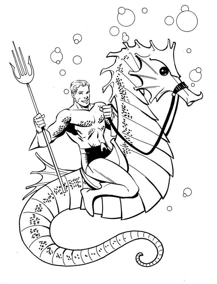 Aquaman Riding Seahorse Coloring Page