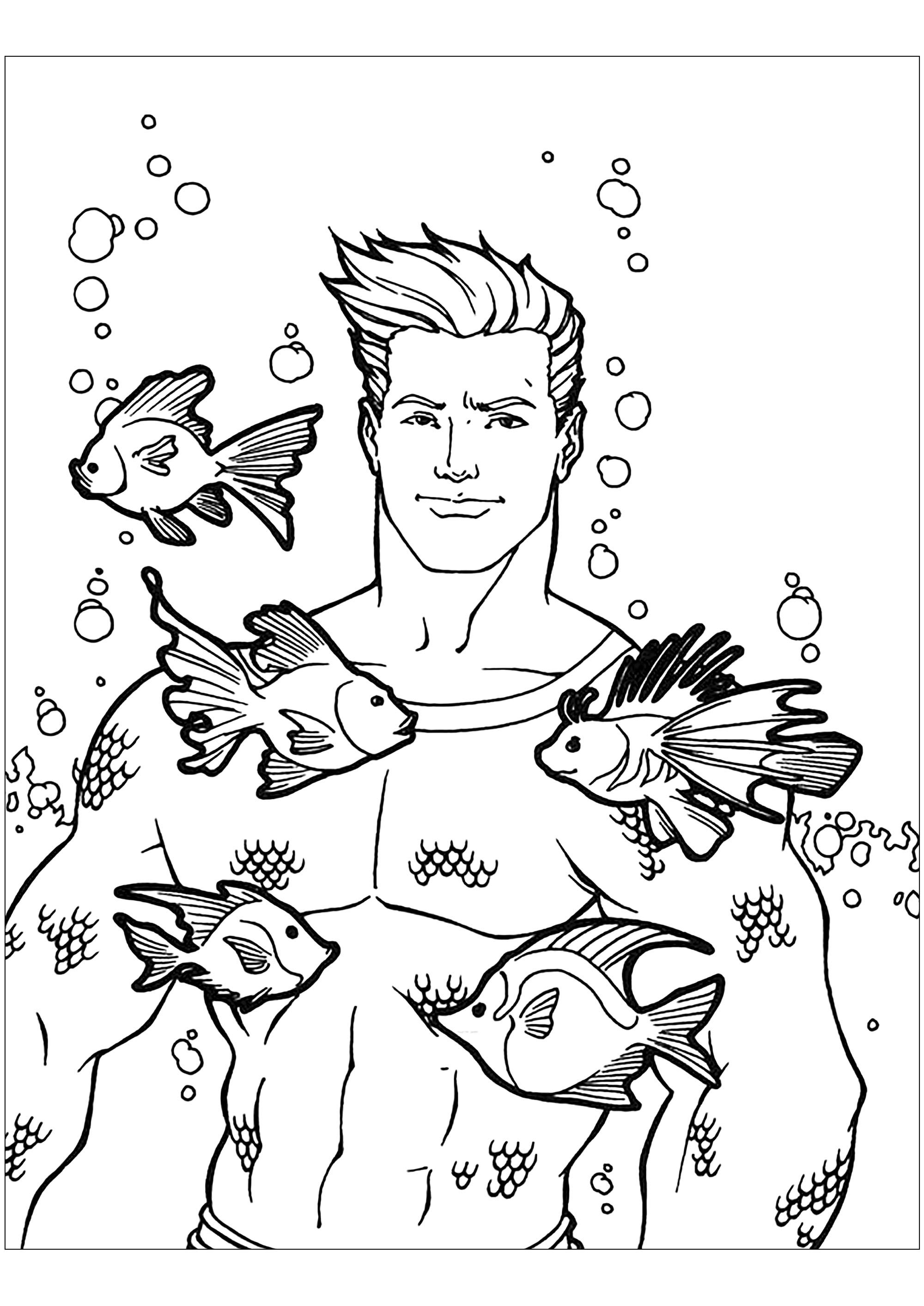 Aquaman With Fish Coloring Page