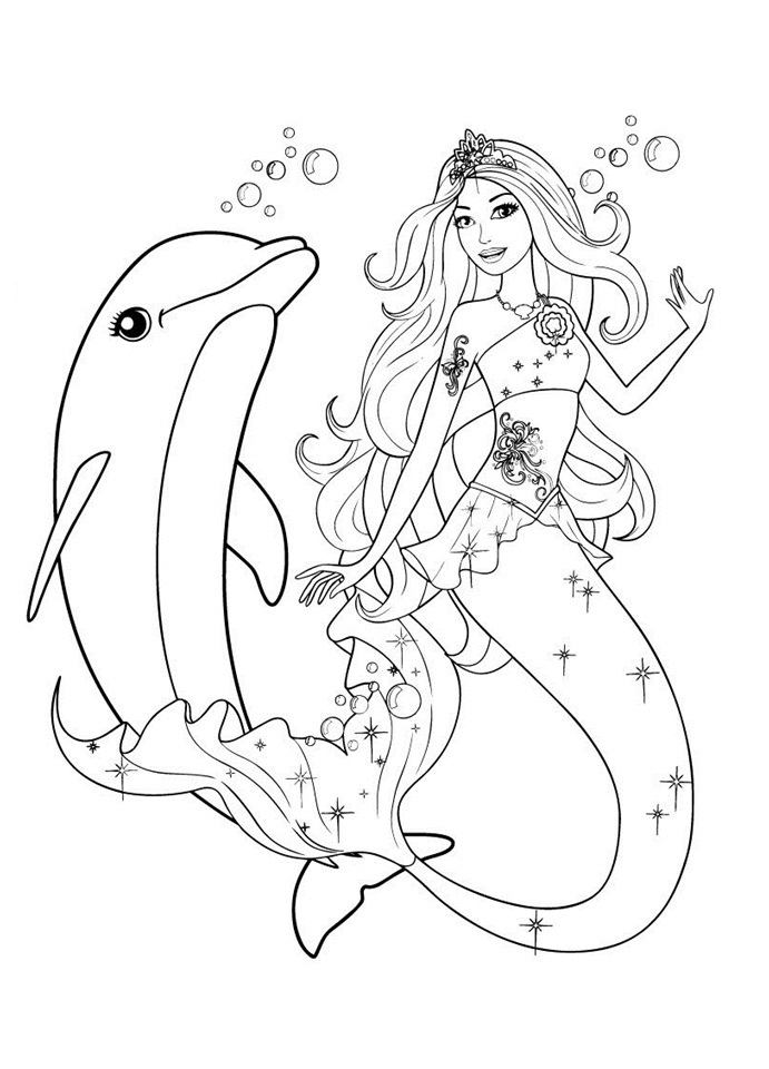 Barbie Mermaid and Dolphin Coloring Pages