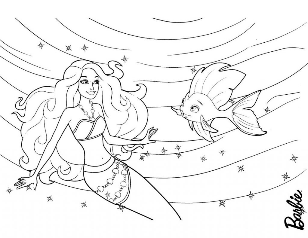 Barbie Mermaid Fish Friend Coloring Page