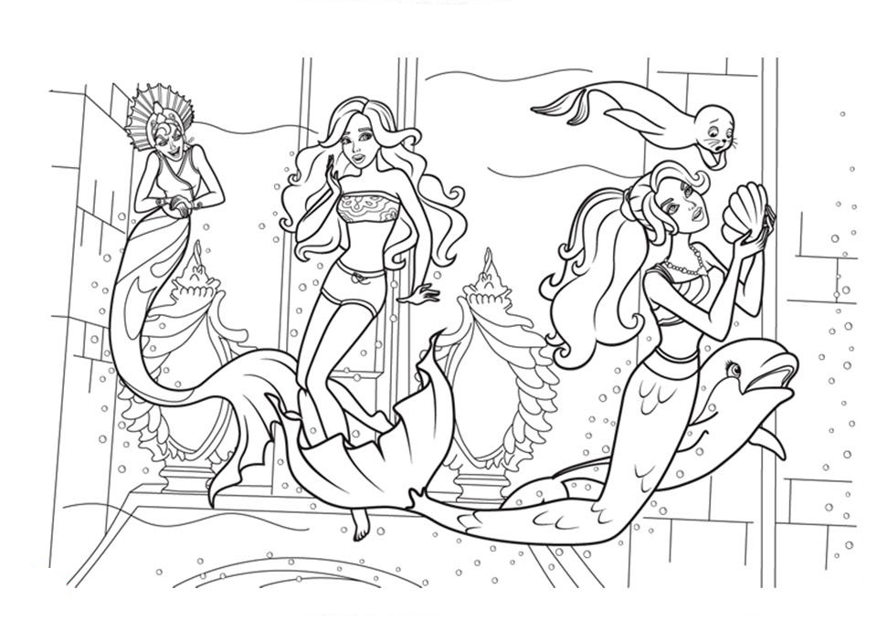 Barbie Mermaids Coloring Page Free