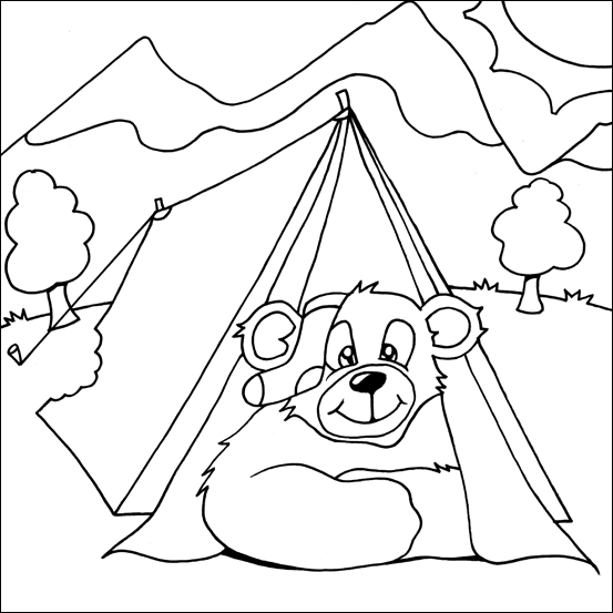 Bear in Tent Coloring Page