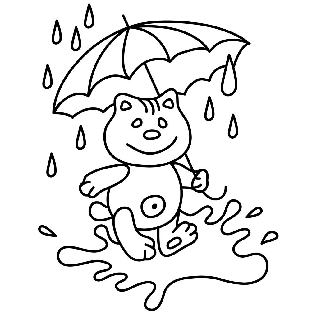 Bear with Umbrella Coloring Page