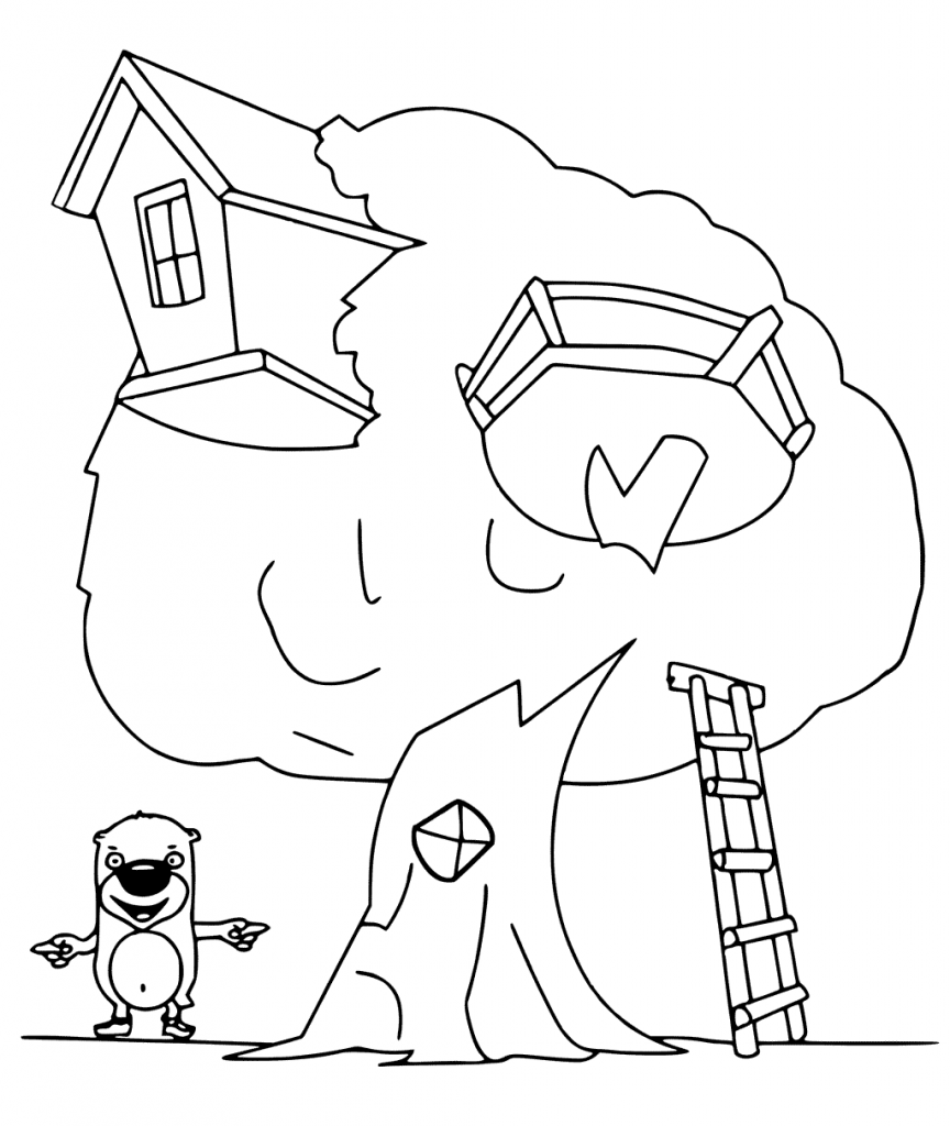 Bears Treehouse Coloring Page