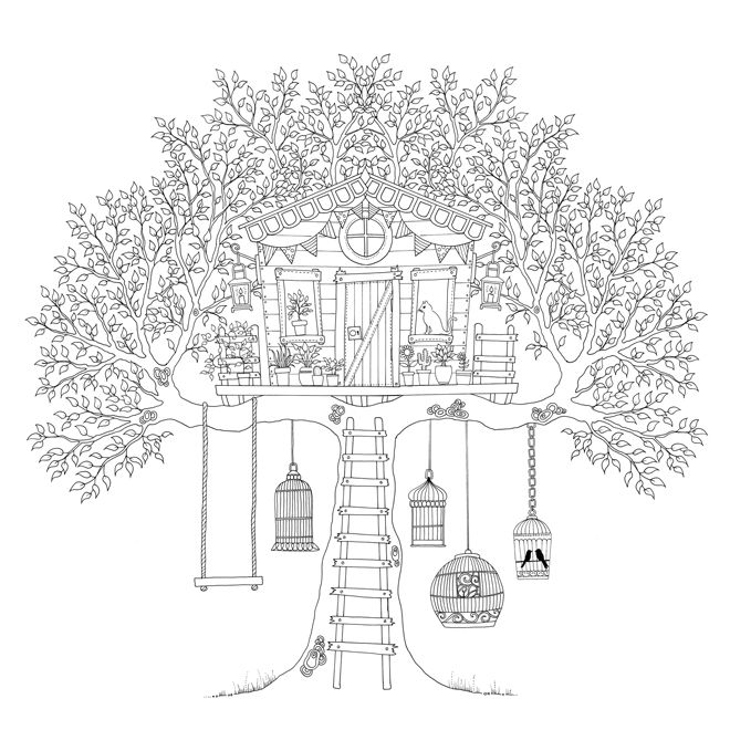 Beautiful Treehouse Coloring Page