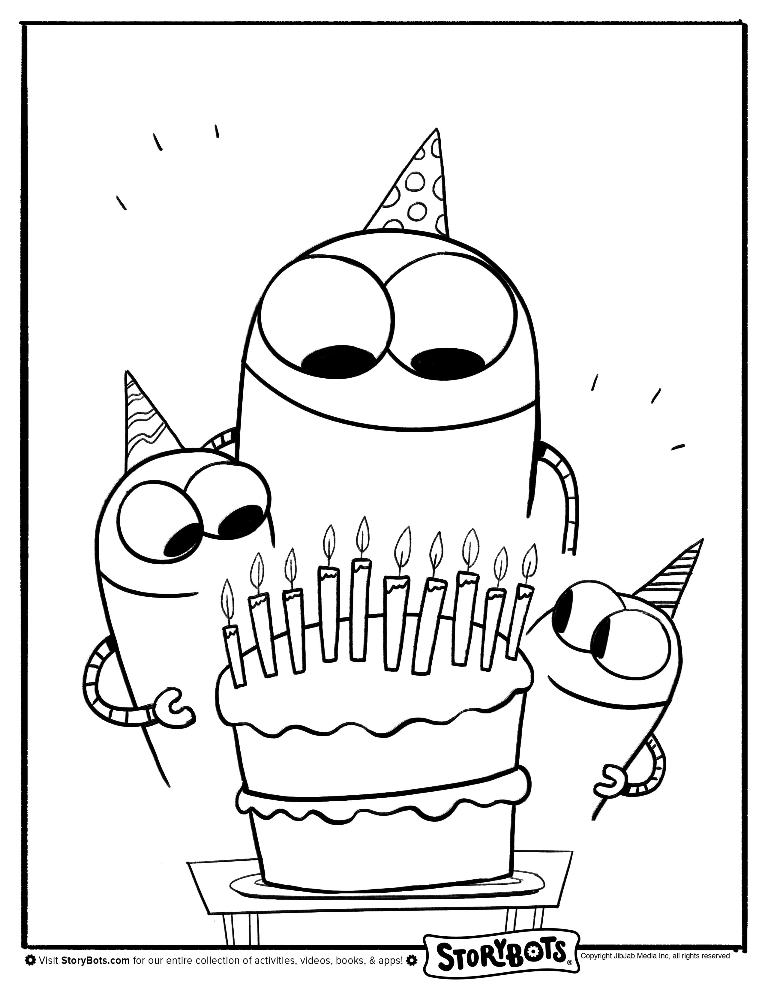 Birthday Cake Storybots Coloring Pages