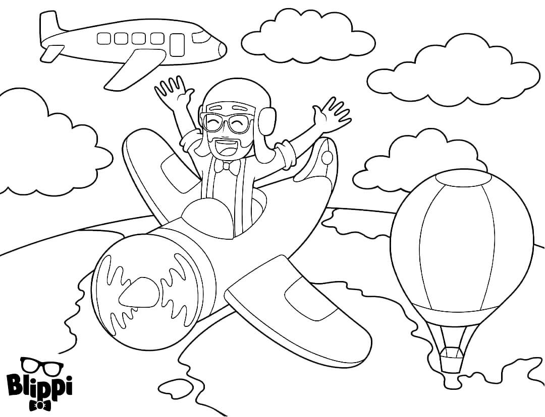 Blippi Flying Airplane Coloring Pages