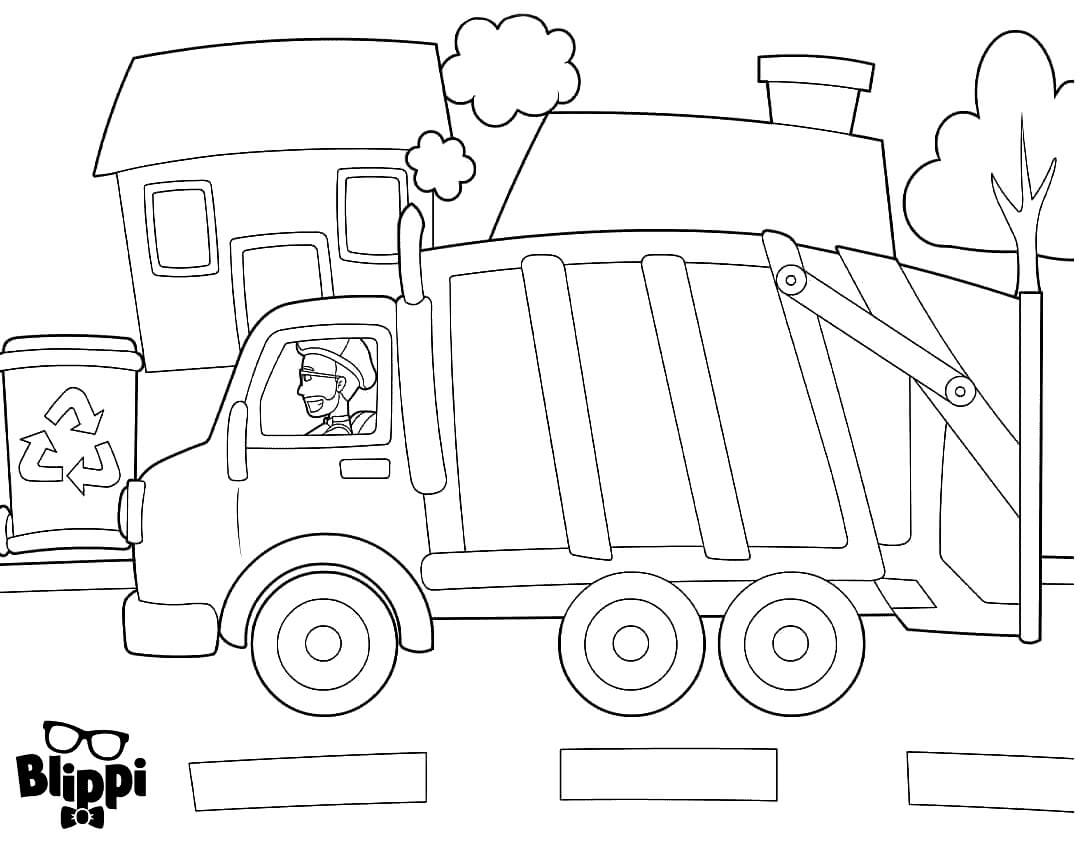 Blippi In A Garbage Truck Coloring Pages