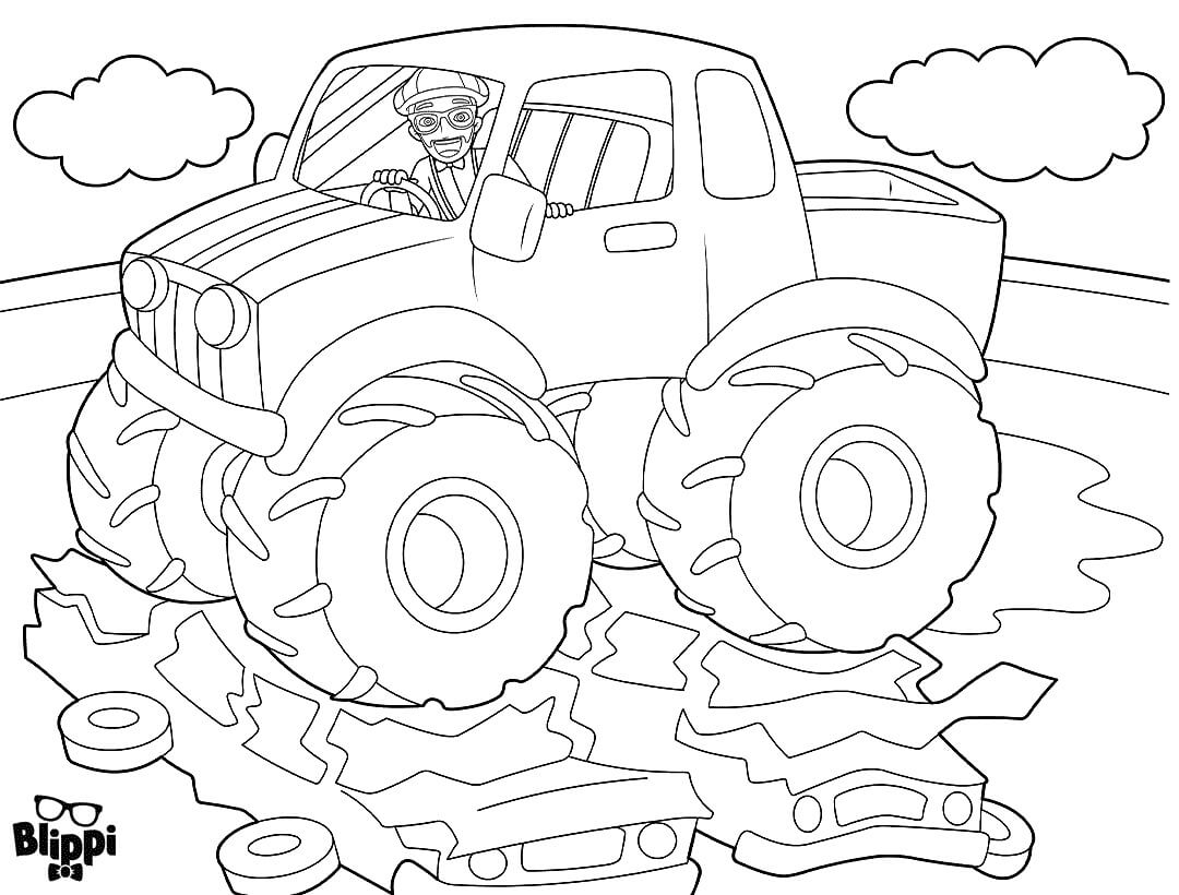 Blippi In A Monster Truck Coloring Pages