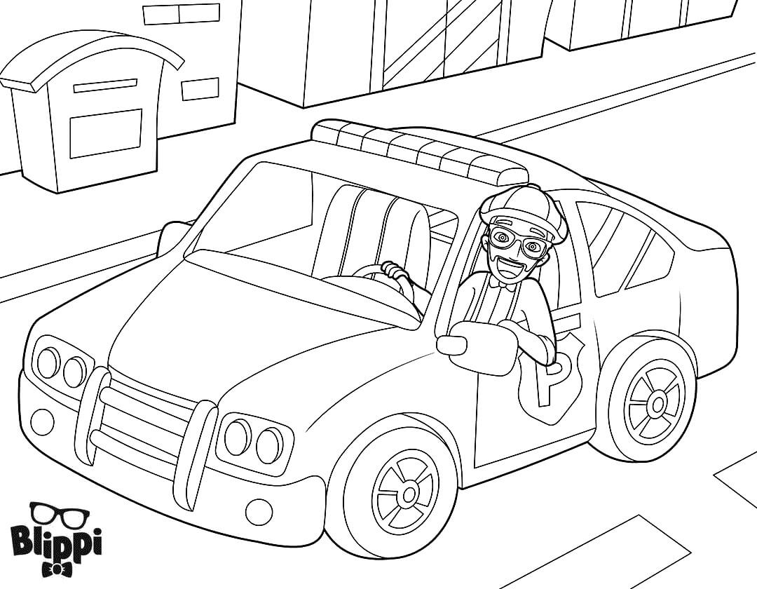Blippi In A Police Car Coloring Pages