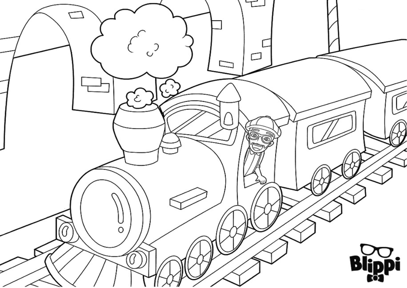 Blippi On A Train Coloring Pages