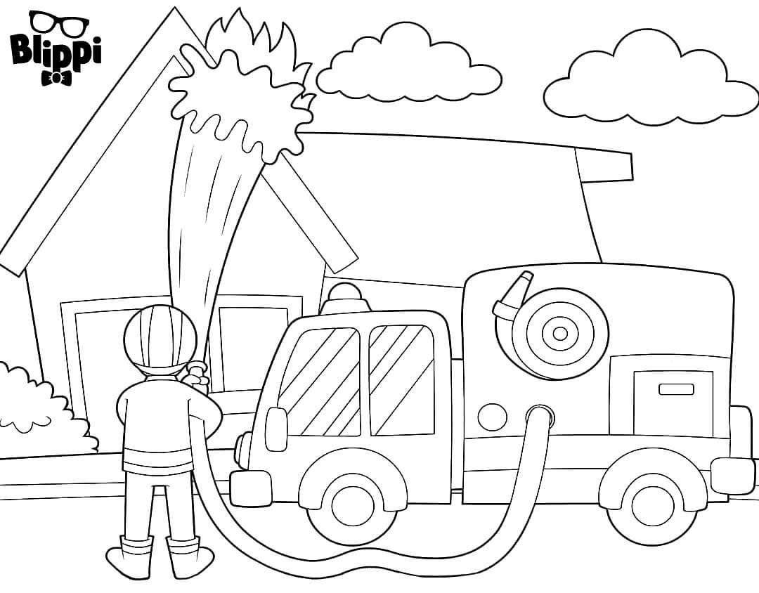 Blippi The Firefighter Coloring Page