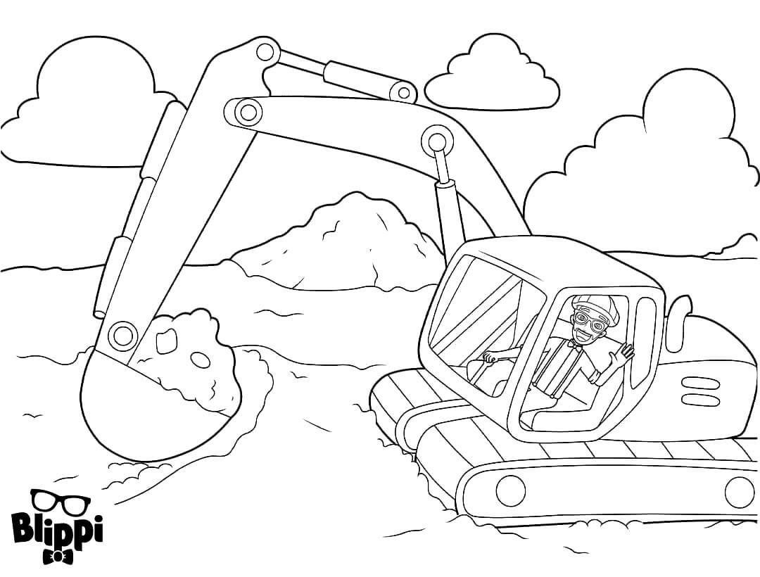 Blippin In A Backhoe Coloring Page