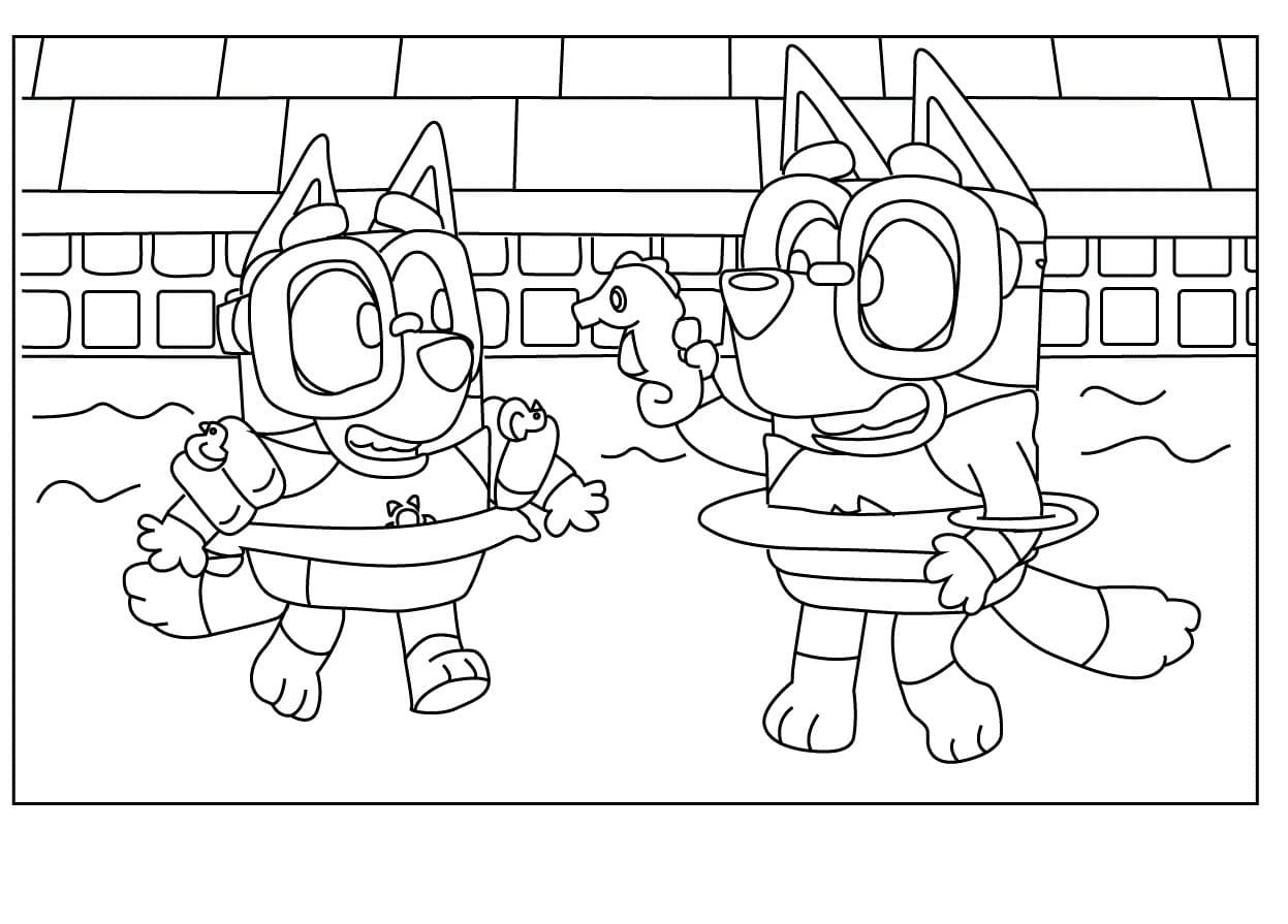 Bluey Swimming Pool Coloring Pages