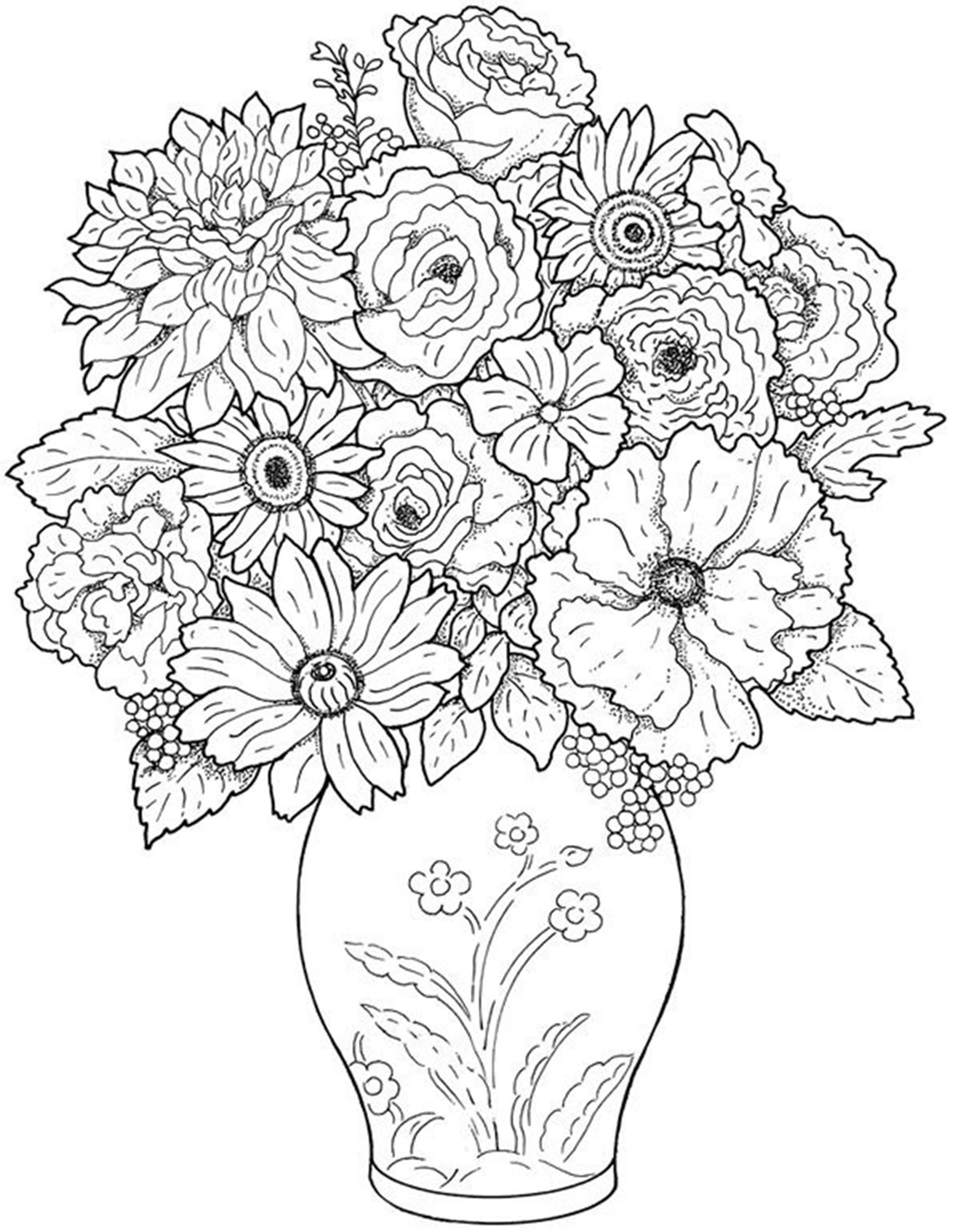 Bouquet Of Dahlia In Vase Coloring Page