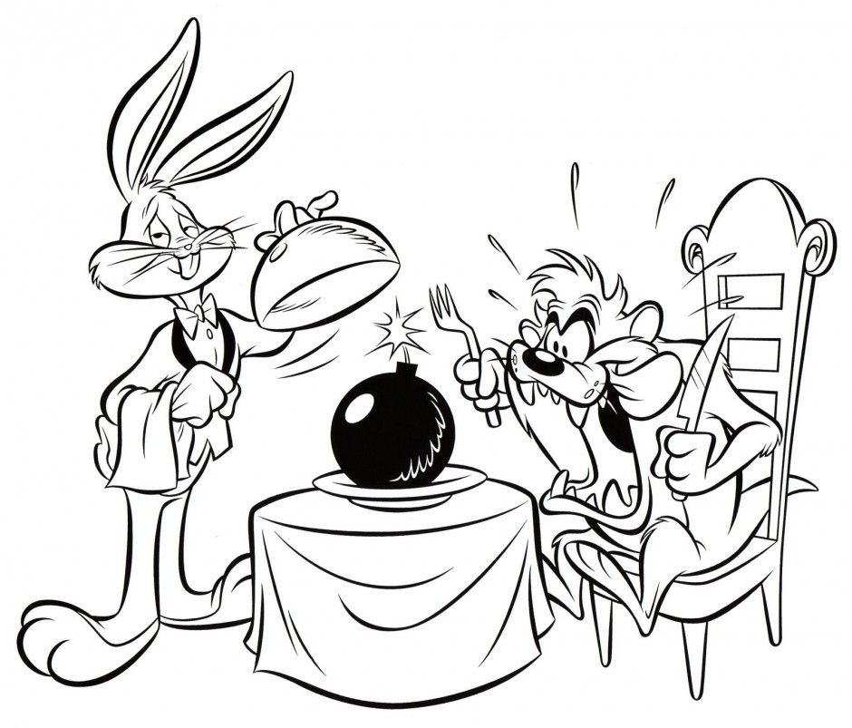 Bugs Bunny Serving Bomb To Taz Coloring