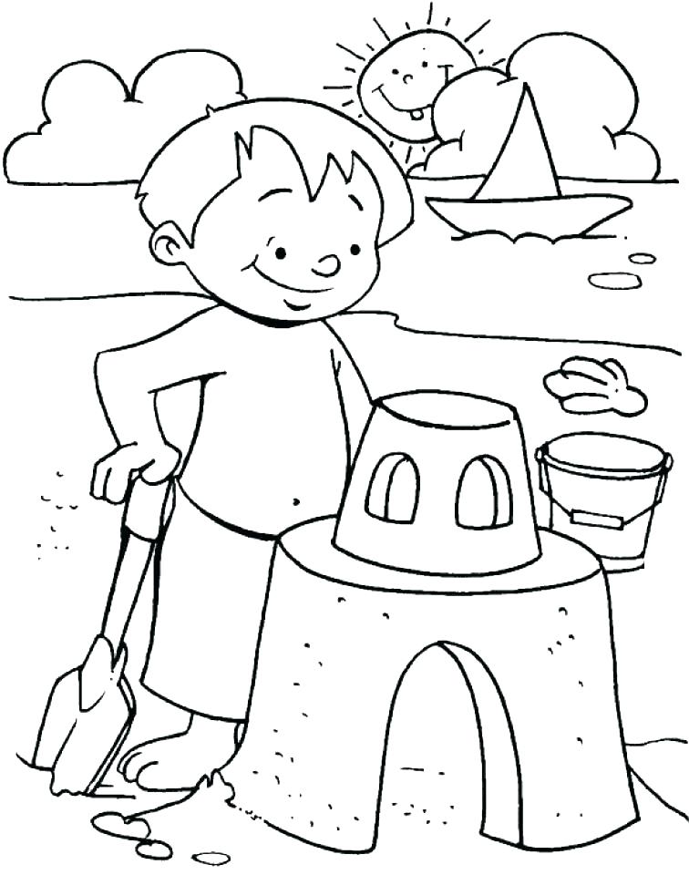 Building Beach Castles Coloring Page