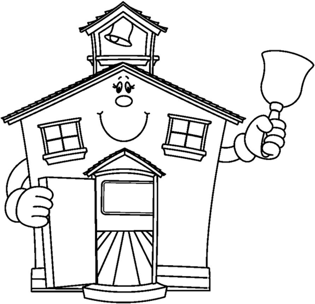 Cartoon School Ringing Bell Coloring Page