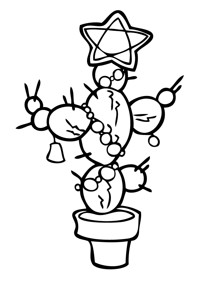 Christmas Cactus Flower Pot Coloring Page