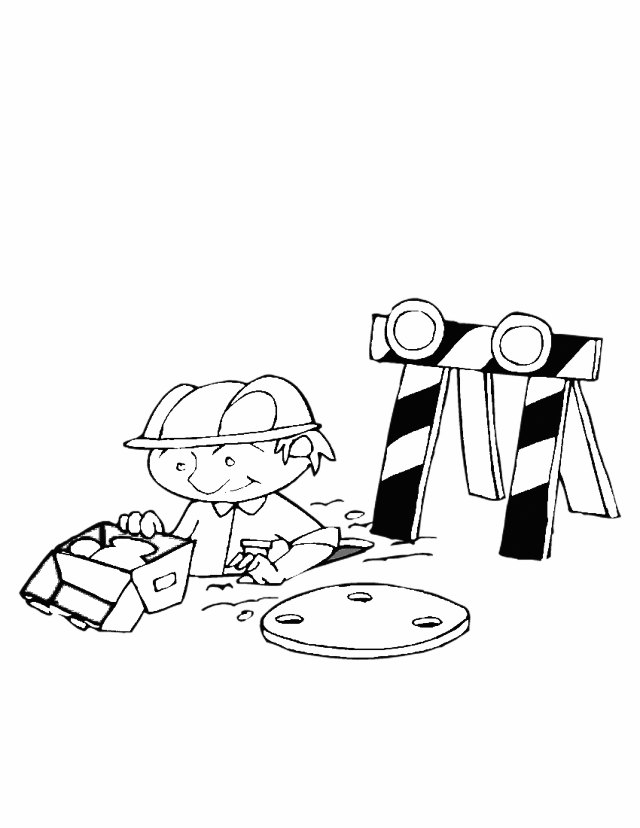 Construction Worker In Manhole Coloring Page