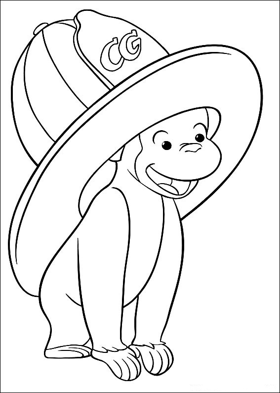 Curious George Coloring Pages Firemans Hat