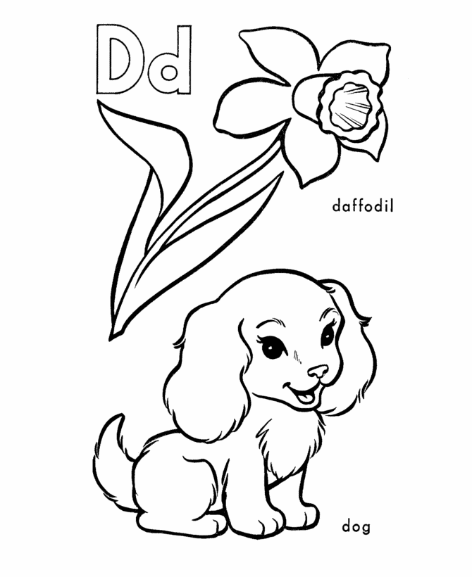 D Is For Daffodil And Dog Coloring Page