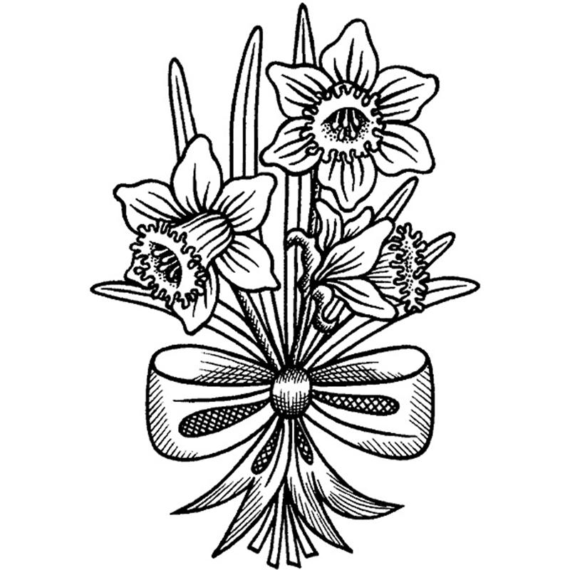 Daffodils With A Bow Coloring Page