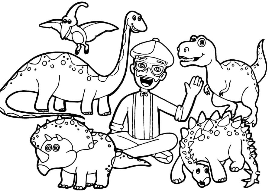 Dinosaurs And Blippi Coloring Page