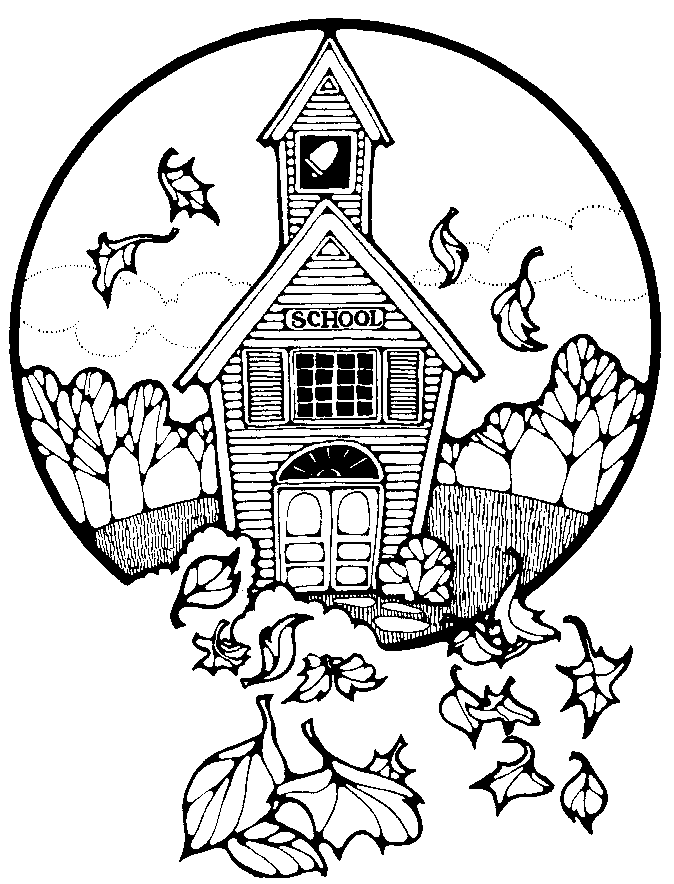Fall School House Coloring Pages