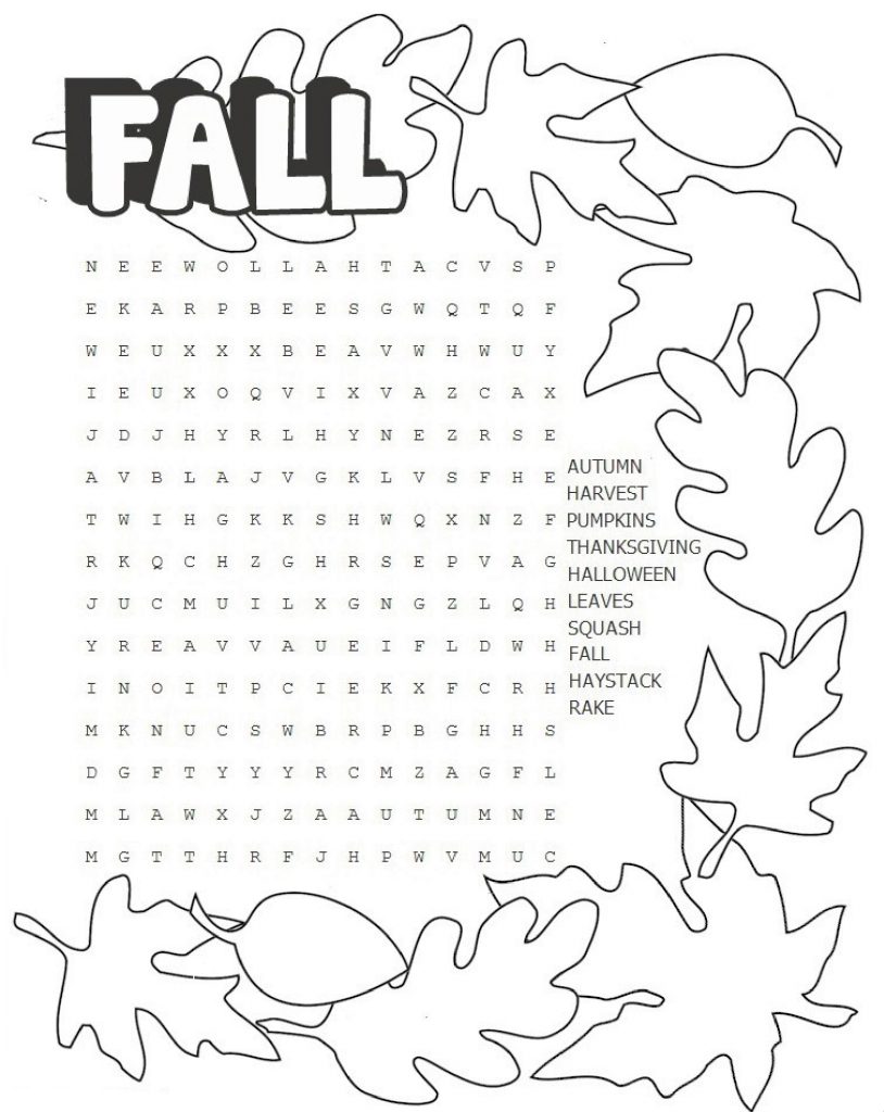 Fall Third Grade Word Search