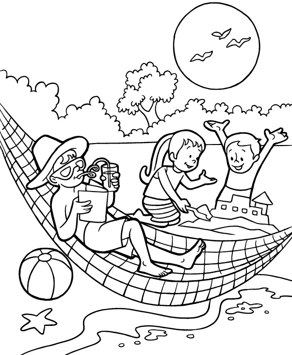 Family at the Beach Coloring Page