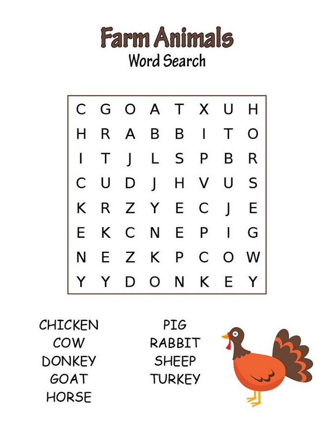 Farm Animals - Third Grade Word Search