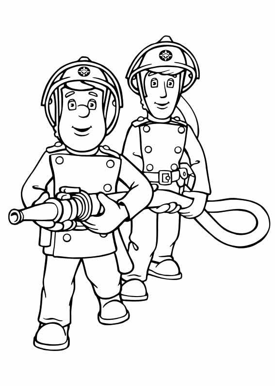 Fireman Sam And Fire Hose Coloring Page