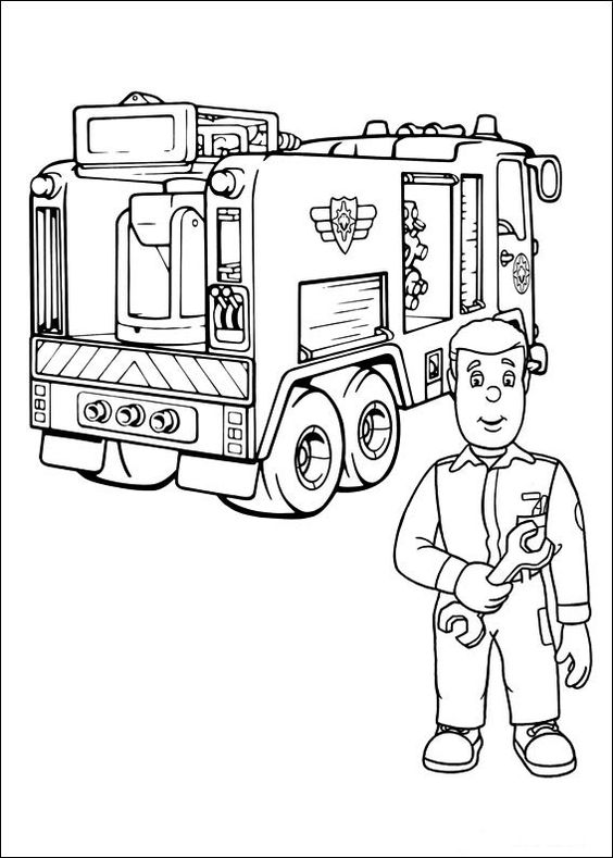 Fireman Sam And Fire Truck Coloring Page