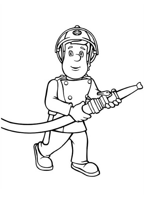 Fireman Sam And Firehose Coloring Page