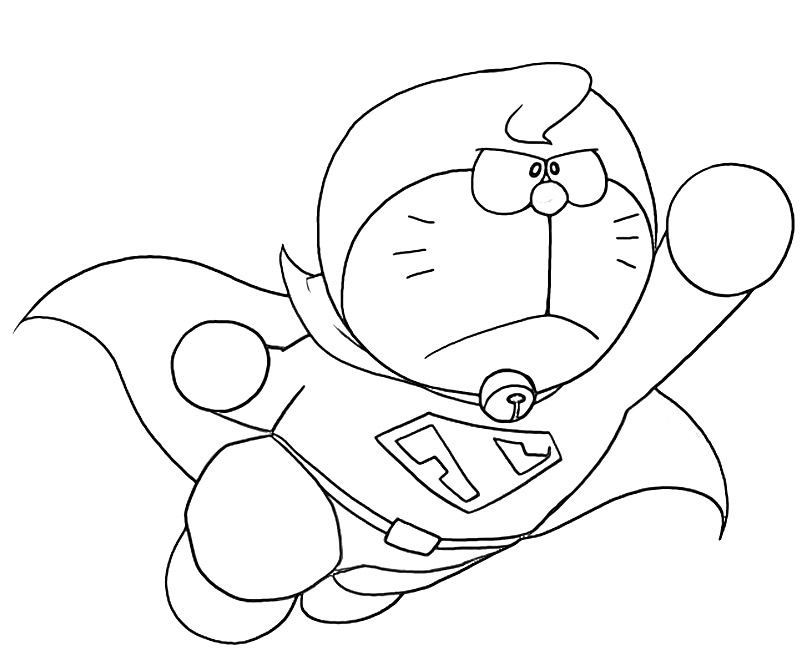 Flying Doraemon Superhero Coloring Page