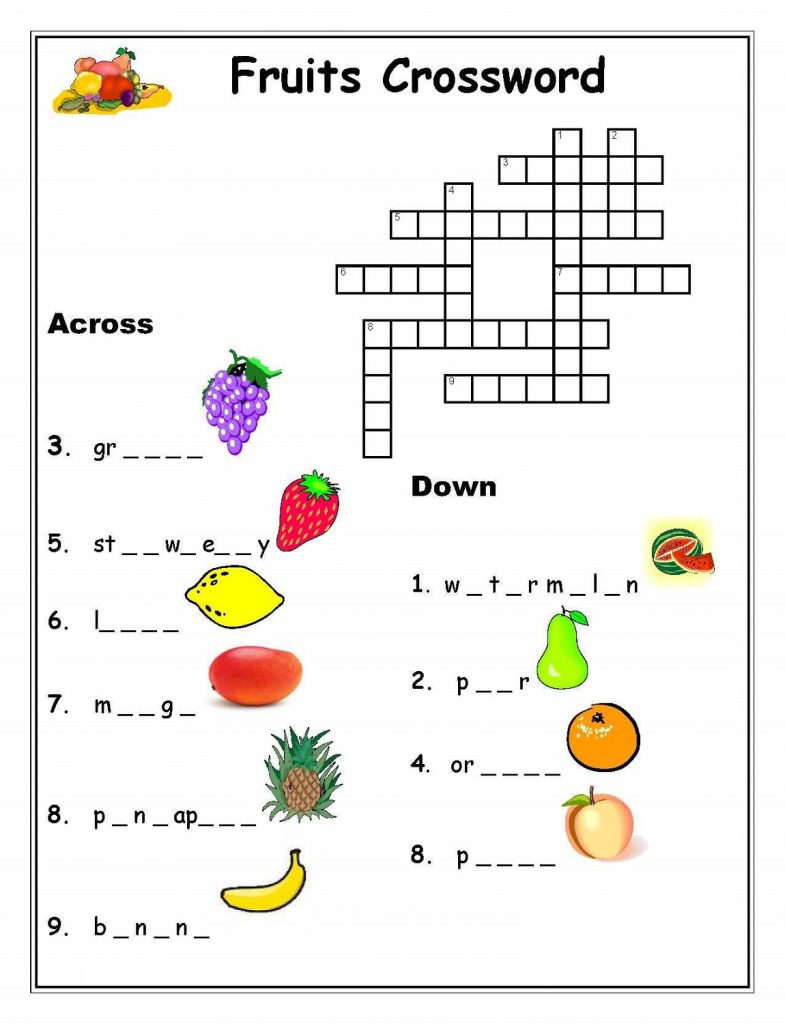 Fruits Crossword Puzzles For Kids