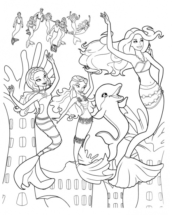 Fun Barbie Mermaids Coloring Page