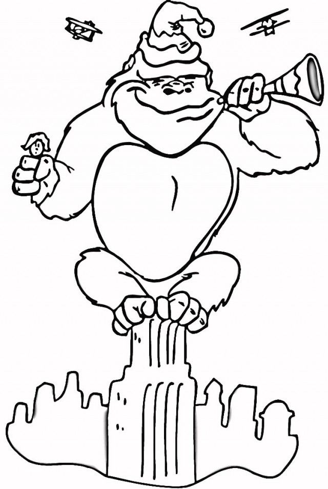Funny Christmas King Kong Coloring Page