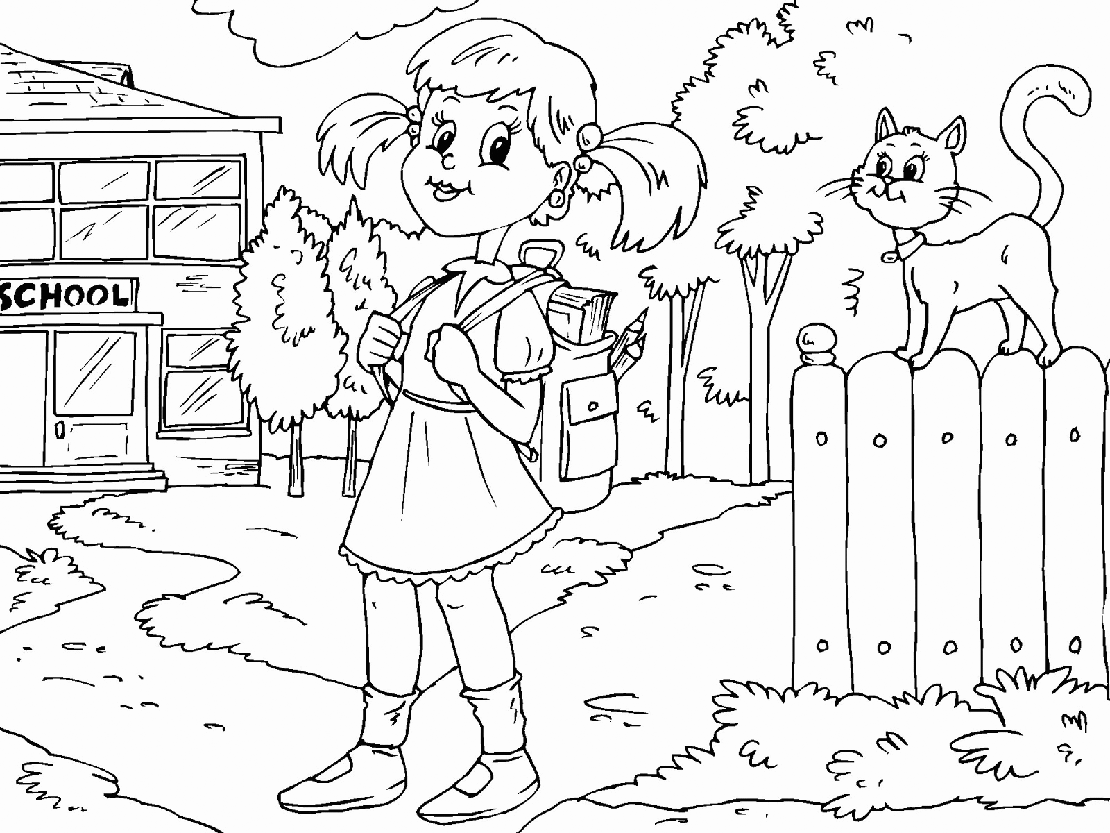Girl Going To School Coloring Page