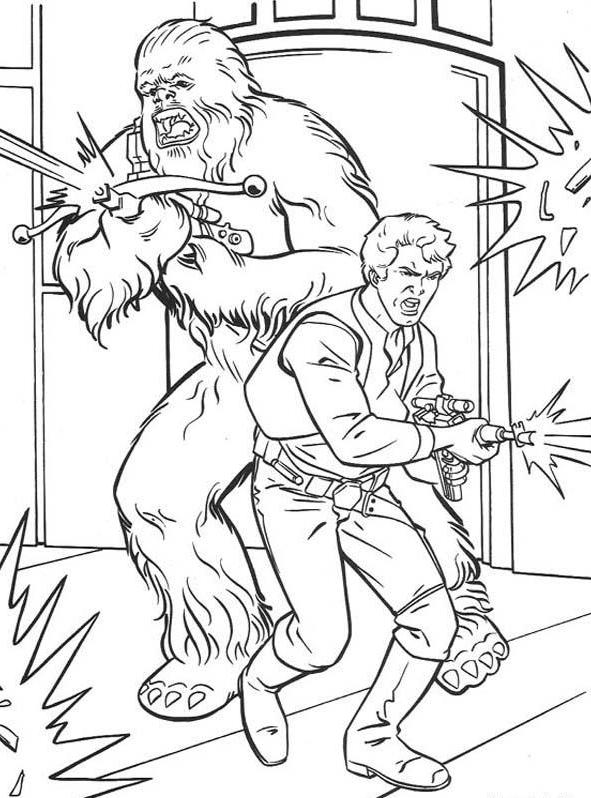 Han And Chewbacca Fighting Coloring Page