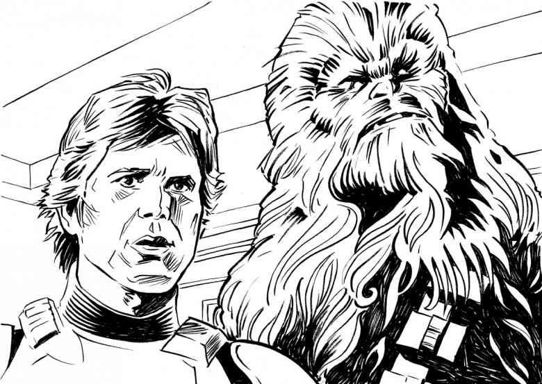 Han And Chewbacca Realistic Coloring Page