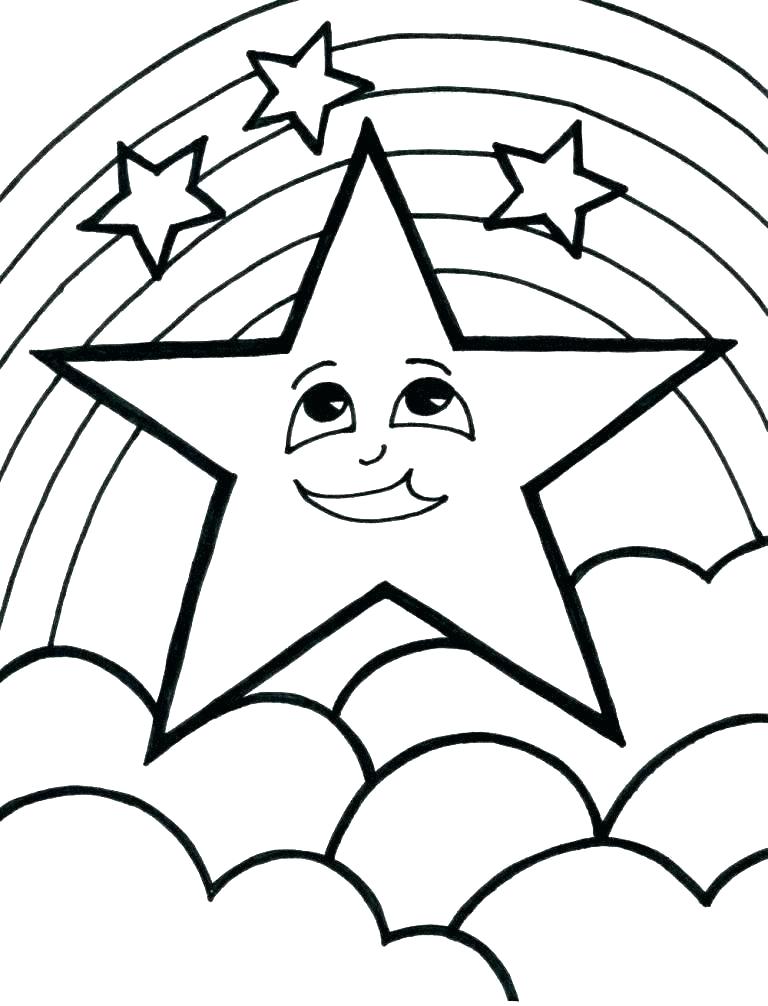 Happy Face Star and Rainbow Coloring Page