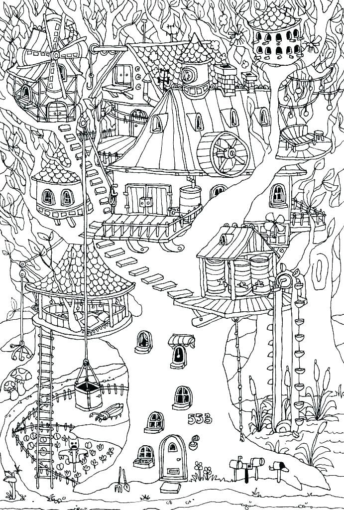 Hard Treehouse Coloring Page