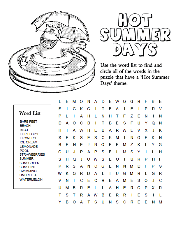 Hot Summer Days Word Search