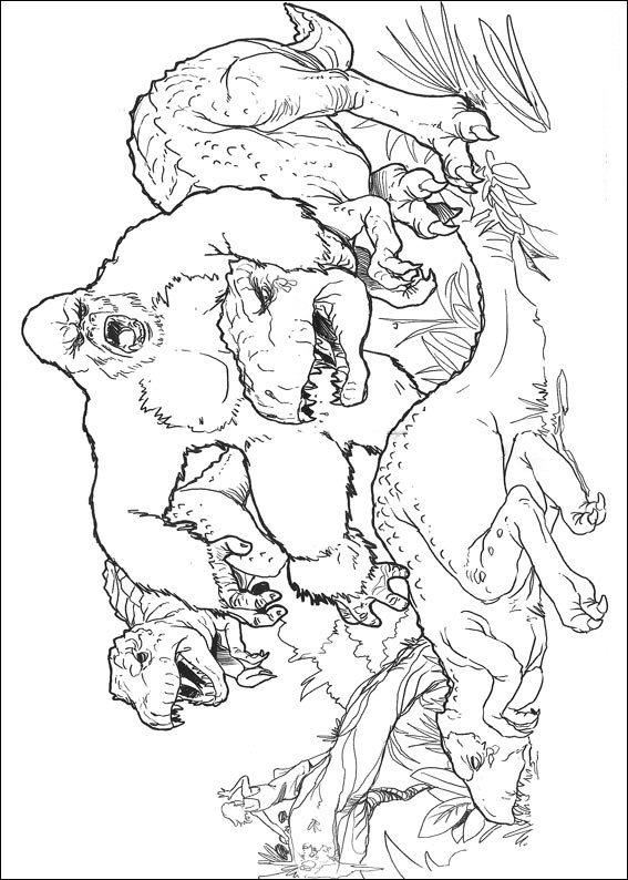 King Kong And Dinosaurs Coloring Page