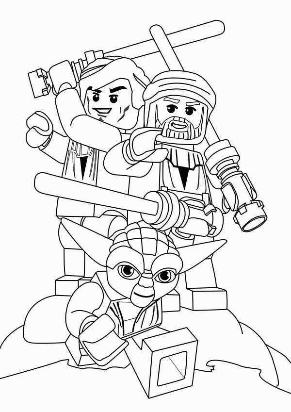 Lego Star Wars Luke Obi Yoda Coloring Page